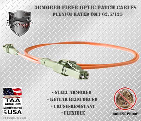 LC Uniboot to LC Uniboot Stainless Steel Armored Fiber Optic Patch Cable (Plenum Rated) 62.5/125 OM1 - Multimode - USA CustomLine by QuickTreX®