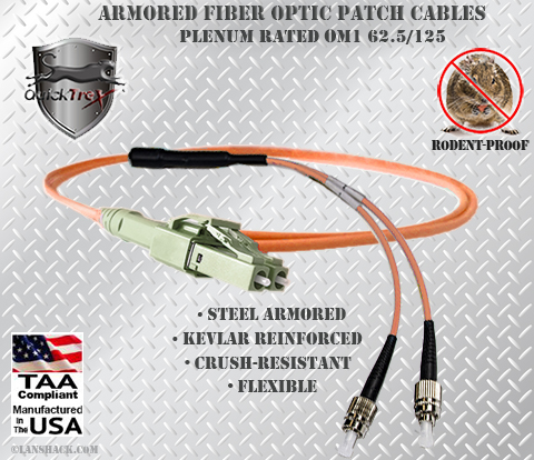 LC Uniboot to FC Stainless Steel Armored Fiber Optic Patch Cable (Plenum Rated) 62.5/125 OM1 - Multimode - USA CustomLine by QuickTreX®