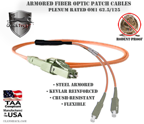 LC Uniboot to SC Stainless Steel Armored Fiber Optic Patch Cable (Plenum Rated) 62.5/125 OM1 - Multimode - USA CustomLine by QuickTreX®