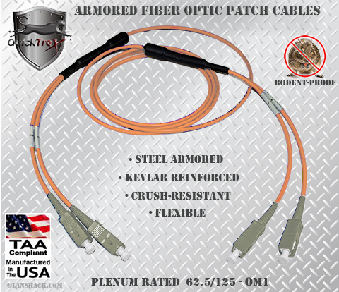 SC to SC Stainless Steel Armored Fiber Optic Patch Cable (Plenum Rated) 62.5/125 OM1 - Multimode - USA CustomLine by QuickTreX®
