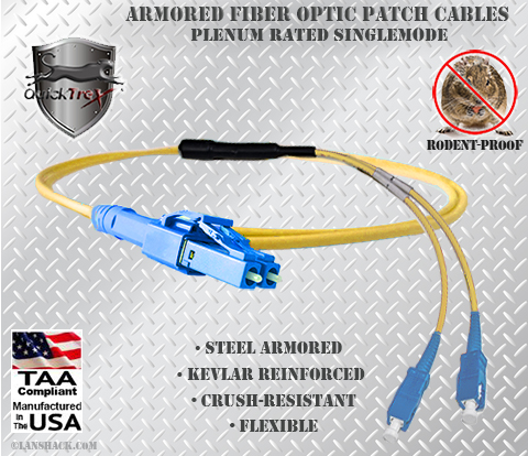 LC Uniboot to SC Stainless Steel Armored Fiber Optic Patch Cable (Plenum Rated) Singlemode - USA CustomLine by QuickTreX®
