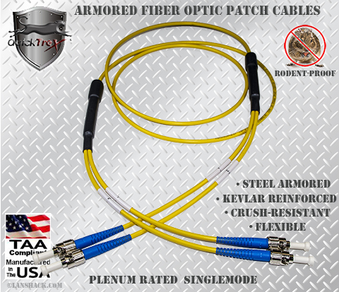 ST to FC Stainless Steel Armored Fiber Optic Patch Cable (Plenum Rated) Singlemode - USA CustomLine by QuickTreX®