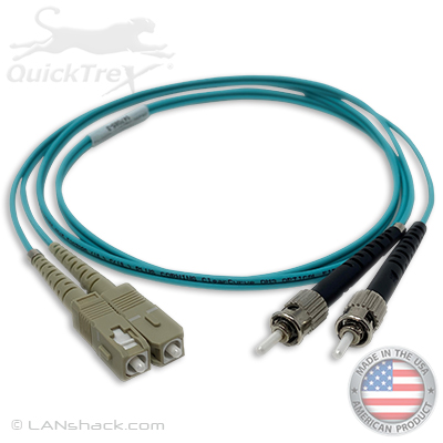 SC to ST Plenum Rated Multimode 10-GIG OM3 50/125 Premium Custom Duplex Fiber Optic Patch Cable with Corning® Glass - Made USA by QuickTreX®