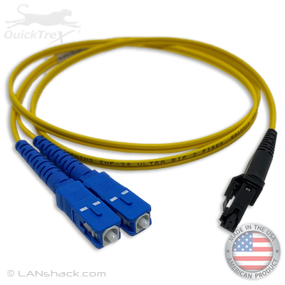 MTRJ to SC Plenum Rated Singemode 9/125 Premium Custom Duplex Fiber Optic Patch Cable with Corning® Glass - Made USA by QuickTreX®