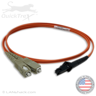 MTRJ to SC Plenum Rated Multimode OM1 62.5/125 Premium Custom Duplex Fiber Optic Patch Cable with Corning® Glass - Made USA by QuickTreX®