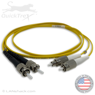 FC to ST Plenum Rated Singemode 9/125 Premium Custom Duplex Fiber Optic Patch Cable with Corning® Glass - Made USA by QuickTreX®