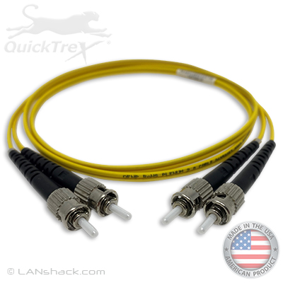 ST to ST Plenum Rated Singemode 9/125 Premium Custom Duplex Fiber Optic Patch Cable with Corning® Glass - Made USA by QuickTreX®