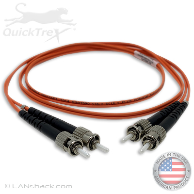 ST to ST Plenum Rated Multimode OM1 62.5/125 Premium Custom Duplex Fiber Optic Patch Cable with Corning® Glass - Made USA by QuickTreX®