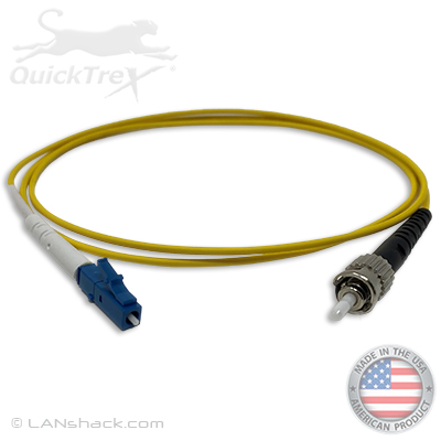 LC to ST Plenum Rated Singlemode 9/125 Premium Custom Simplex Fiber Optic Patch Cable with Corning® Glass - Made USA by QuickTreX®