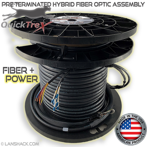 12 Strand Indoor/Outdoor Plenum Singlemode Pre-Terminated Hybrid PowerFiber Assembly with 4 x 12 AWG Power Wires by QuickTreX®