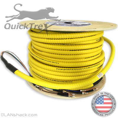 4 Strand Indoor Plenum Rated Interlocking Armored Singlemode Custom Pre-Terminated Fiber Optic Cable Assembly - Made in the USA by QuickTreX®