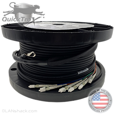 10 Strand Indoor/Outdoor Plenum Rated Ultra Thin Micro Armored Multimode OM1 62.5/125 Custom Pre-Terminated Fiber Optic Cable Assembly with Corning® Glass - Made in the USA by QuickTreX®