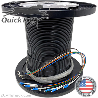 4 Strand Indoor/Outdoor Singlemode Custom Pre-Terminated Fiber Optic Cable Assembly with Corning® Glass - Made in the USA by QuickTreX®