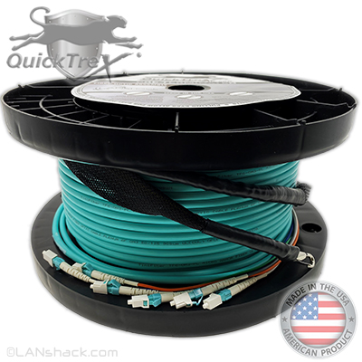 96 Strand Indoor Plenum Rated Ultra Thin Micro Armored Multimode 10/40/100 GIG OM4 50/125 Custom Pre-Terminated Fiber Optic Cable Assembly with Corning® Glass - Made in the USA by QuickTreX®