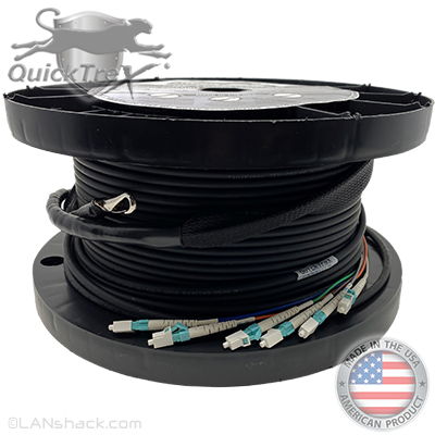 72 Strand Outdoor (OSP) Direct Burial Rated Ultra Thin Micro Armored Multimode 10-GIG OM3 50/125 Custom Pre-Terminated Fiber Optic Cable Assembly with Corning® Glass - Made in the USA by QuickTreX®