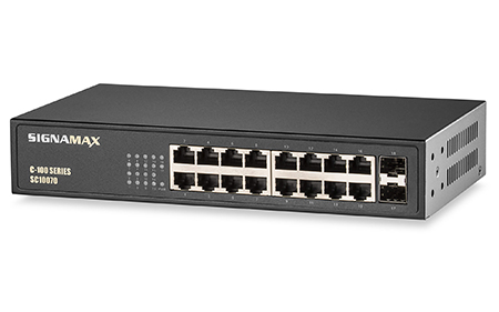 16 Port Gigabit Unmanaged Network Switch with 2 Gigabit SPF Ports - C-100 Series by Signamax