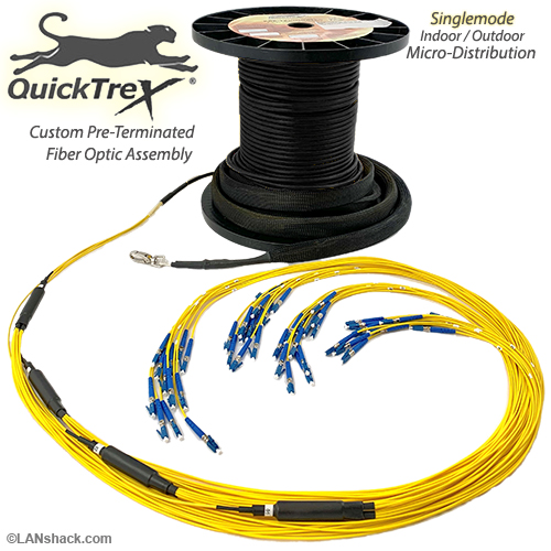 96 Strand Indoor/Outdoor Singlemode Pre-Terminated Fiber Optic Micro-Distribution Cable Assembly with Corning® Glass - Made in the USA by QuickTreX®