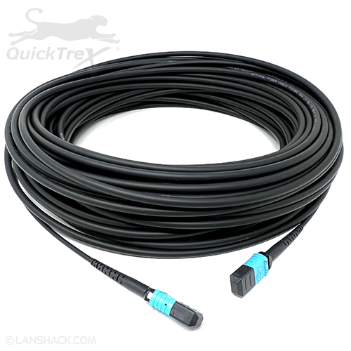 Stock Indoor/Outdoor 30 Meter 12 Fiber (1 X 12) MPO Female to MPO Female Multimode 10/40/100 GIG OM4 50/125 LSZH Rated Fiber Optic Trunk Cable - Method B (Fully Flipped) by QuickTreX