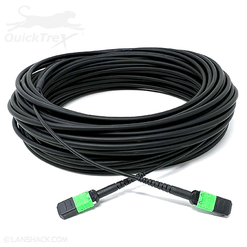 Stock Indoor/Outdoor 30 Meter 12 Fiber (1 X 12) MPO APC Female to MPO APC Female Singlemode LSZH Rated Fiber Optic Trunk Cable - Method B (Fully Flipped) by QuickTreX