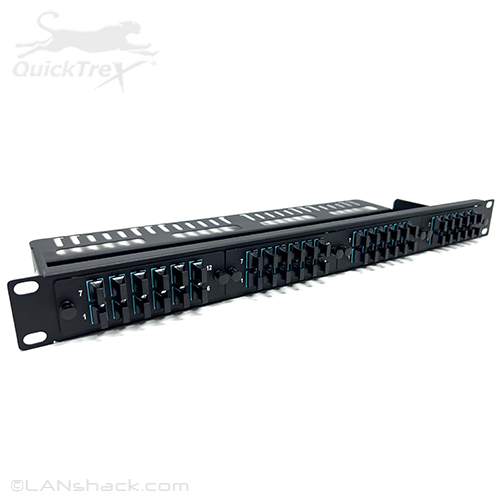 4 panel (1U) Rack Mount Ultra High Density (UHD) Chassis Fiber Optic Patch Panel with Cable Support/Management by QuickTreX for Mounting of UHD MTP/MPO, SC, and LC Adapter Panels by QuickTreX