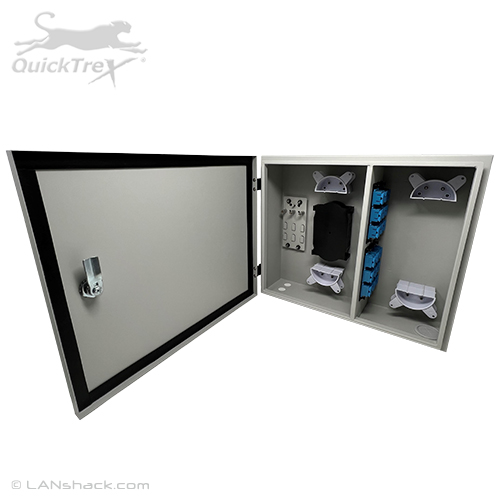 6 Panel Extra Heavy Duty Steel Outdoor Wall / Pole Mount Fiber Optic Enclosure with LGX Chassis, 3 x 12 Fiber Splice Trays, Splice Sleeves, and Locking Door with Key by QuickTreX®