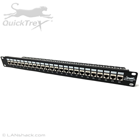 QuickTreX 24 Port Cat 8 Shielded 40Gigabit Ethernet Patch Panel with Wire Management and Toolless Keystone Jacks - TAA Compliant - RoHS Compliant and UL Listed 