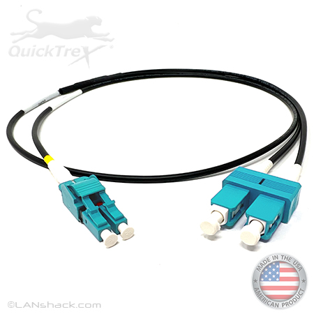 Custom Armored Indoor/Outdoor Plenum Rated Multimode 10-GIG OM3 50/125 Premium Duplex Fiber Optic Patch Cable with Corning® Glass - Made USA by QuickTreX®