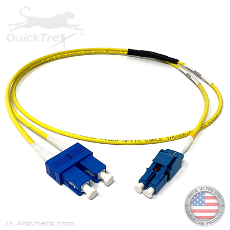 Custom Armored Indoor Plenum Rated Singlemode 9/125 Premium Duplex Fiber Optic Patch Cable with Corning® Glass - Made USA by QuickTreX®