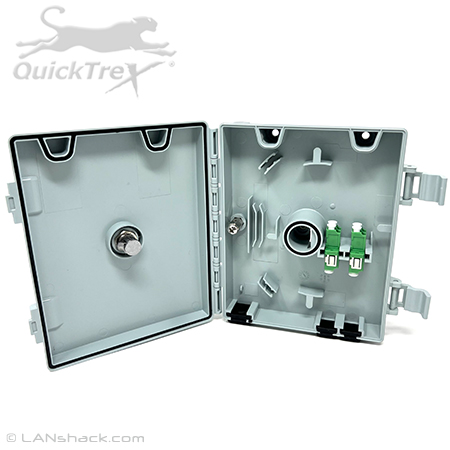 2 Adapter (1-4 Fiber) Heavy Duty Waterproof Outdoor IP65 Rated Wall Mount Mount Fiber Optic Enclosure with Wire Management and Locking Door with Key by QuickTreX®