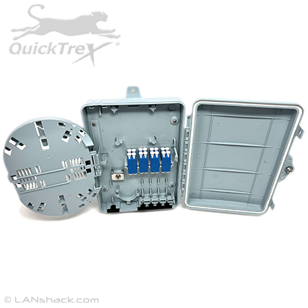 8 Adapter (1-16 Fiber) Heavy Duty Waterproof Outdoor IP65 Rated Wall Mount Mount Fiber Optic Enclosure with Wire Management, Removable 8 Fiber Splice Tray, Splice Sleeves, and Locking Door with Key by QuickTreX®