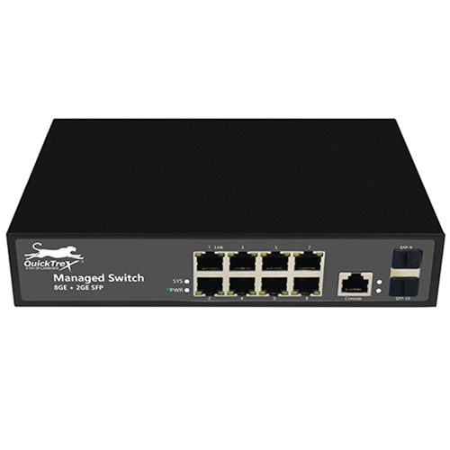 QuickTreX 8 Port Full Gigabit w/ 2 x SFP 10/100/100Mbs L2+ Managed Ethernet Network Switch - RoHS Compliant