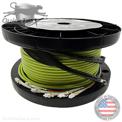 2 Strand Indoor Plenum Rated Ultra Thin Micro Armored Multimode 10/40/100/400 GIG OM5 50/125 Custom Pre-Terminated Fiber Optic Cable Assembly with Corning® Glass - Made in the USA by QuickTreX®