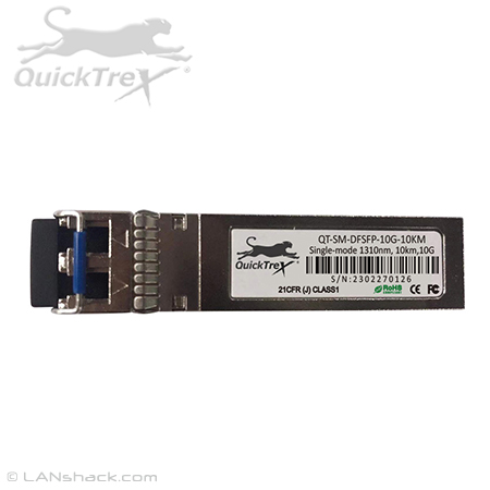 QuickTreX 10 Gigabit Singlemode LC Duplex SFP+ Fiber Optic Transceiver - Hot Pluggable and Cisco Compatible - 10 km at 1310 nm