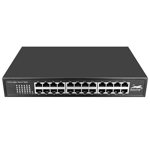QuickTreX 24 Port Gigabit 10/100/1000Mbs Unmanaged Ethernet Network Switch - Rack-mountable and RoHS Compliant
