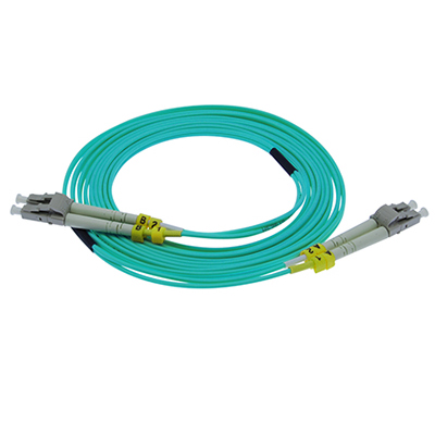 Stock 7 meter LC to LC 50/125 OM4, 10/40/100 GIG Multimode Duplex Patch Cable - Aqua