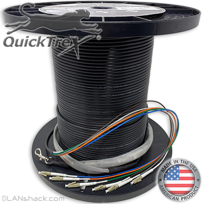 4 Strand Indoor/Outdoor Multimode 10/40/100 GIG OM4 50/125 Custom Pre-Terminated Fiber Optic Cable Assembly with Corning® Glass - Made in the USA by QuickTreX®