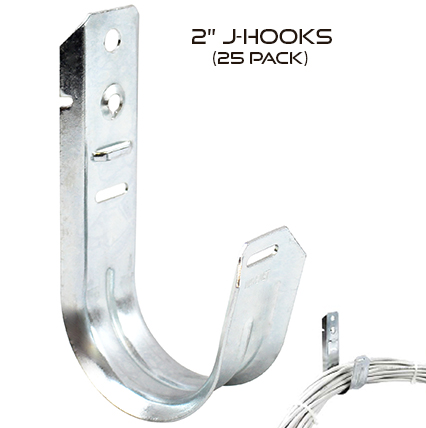 2 Inch Universal Galvanized Steel J-Hooks for Cable Support & Wire Management - 25 Pack