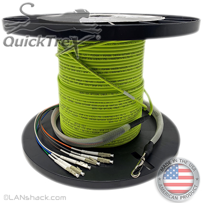 8 Strand Indoor Plenum Rated Multimode 10/40/100/400 GIG OM5 50/125 Custom Pre-Terminated Fiber Optic Cable Assembly - Made in the USA by QuickTreX®