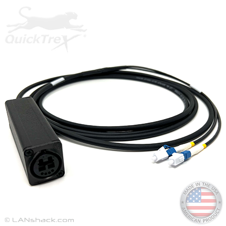 2 Fiber Broadcast Tactical Singlemode Neutrik OpticalCon Duo Breakout Box Cable Assembly with Waterproof Female IP65 Rated Inline Duo Coupler to 2 Simplex Connectors  - Made in the USA by QuickTreX®