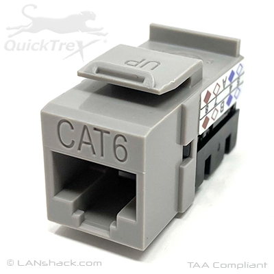 QuickTreX Premium Cat 6 Keystone Jack - 90 Degree Punch Down - TAA Compliant - RoHS Compliant and UL Listed