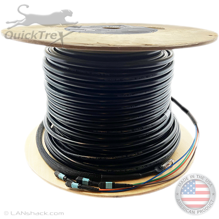 12 Fiber MTP (1 x 12) Multimode 10/40/100 GIG OM4 50/125 Fiber Optic Trunk Cable Assembly with Corning® ALTOS Outdoor Armored Direct Burial Rated (OSP-DB) Jacket and Genuine US Conec® Connectors - Made in USA by QuickTreX®