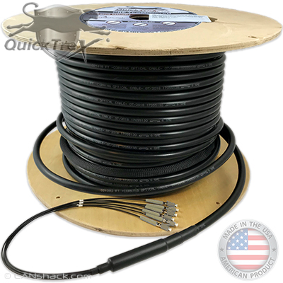 12 Strand Outdoor (OSP) Armored Direct Burial Rated Multimode 10-GIG OM3 50/125 Custom Pre-Terminated Fiber Optic Cable Assembly with CommScope LazrSPEED® 300 Optical Fiber - Made in the USA by QuickTreX®