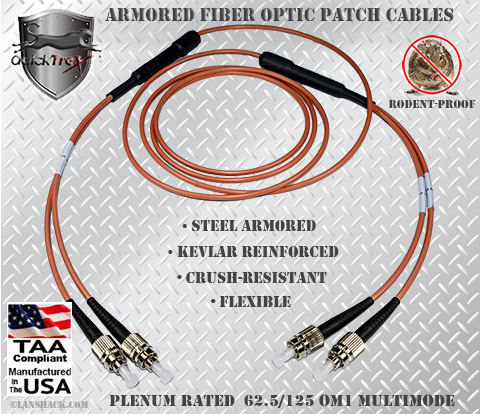 FC to FC Stainless Steel Armored Fiber Optic Patch Cable (Plenum Rated) 62.5/125 OM1 - Multimode - USA CustomLine by QuickTreX®