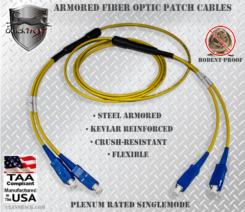 SC to SC Stainless Steel Armored Fiber Optic Patch Cable (Plenum Rated) Singlemode - USA CustomLine by QuickTreX®