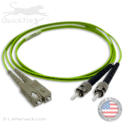 SC to ST Plenum Rated Multimode 10/40/100/400 GIG OM5 50/125 Premium Custom Duplex Fiber Optic Patch Cable with Corning® Glass - Made USA by QuickTreX®