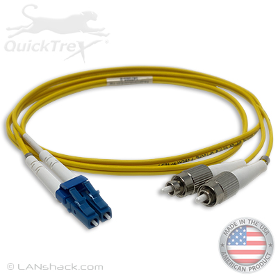 LC to FC Plenum Rated Singemode 9/125 Premium Custom Duplex Fiber Optic Patch Cable with Corning® Glass - Made USA by QuickTreX®