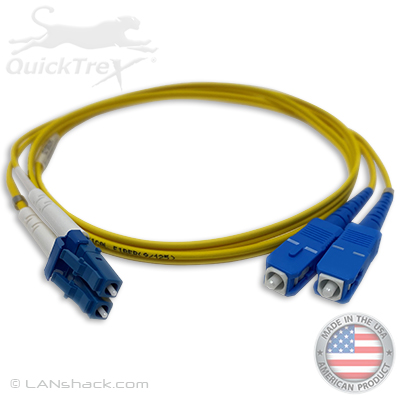 LC to SC Plenum Rated Singemode 9/125 Premium Custom Duplex Fiber Optic Patch Cable with Corning® Glass - Made USA by QuickTreX®