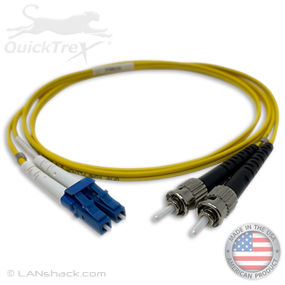 LC to ST Plenum Rated Singemode 9/125 Premium Custom Duplex Fiber Optic Patch Cable with Corning® Glass - Made USA by QuickTreX®