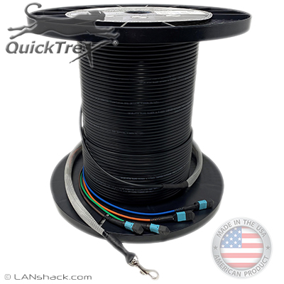 Custom Pre-Terminated Indoor / Outdoor MTP® OM4 50/125 12 Fiber (2 x 12) Trunk Assembly - Plenum Rated - made in USA by QuickTreX® with Genuine US Conec® Connectors and Corning® Glass