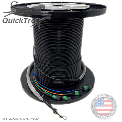 Custom Pre-Terminated Indoor / Outdoor Singlemode 144 Fiber (12 x 12) MTP® APC Trunk Assembly - Plenum Rated - made in USA by QuickTreX® with Genuine US Conec® Connectors and Corning® Glass